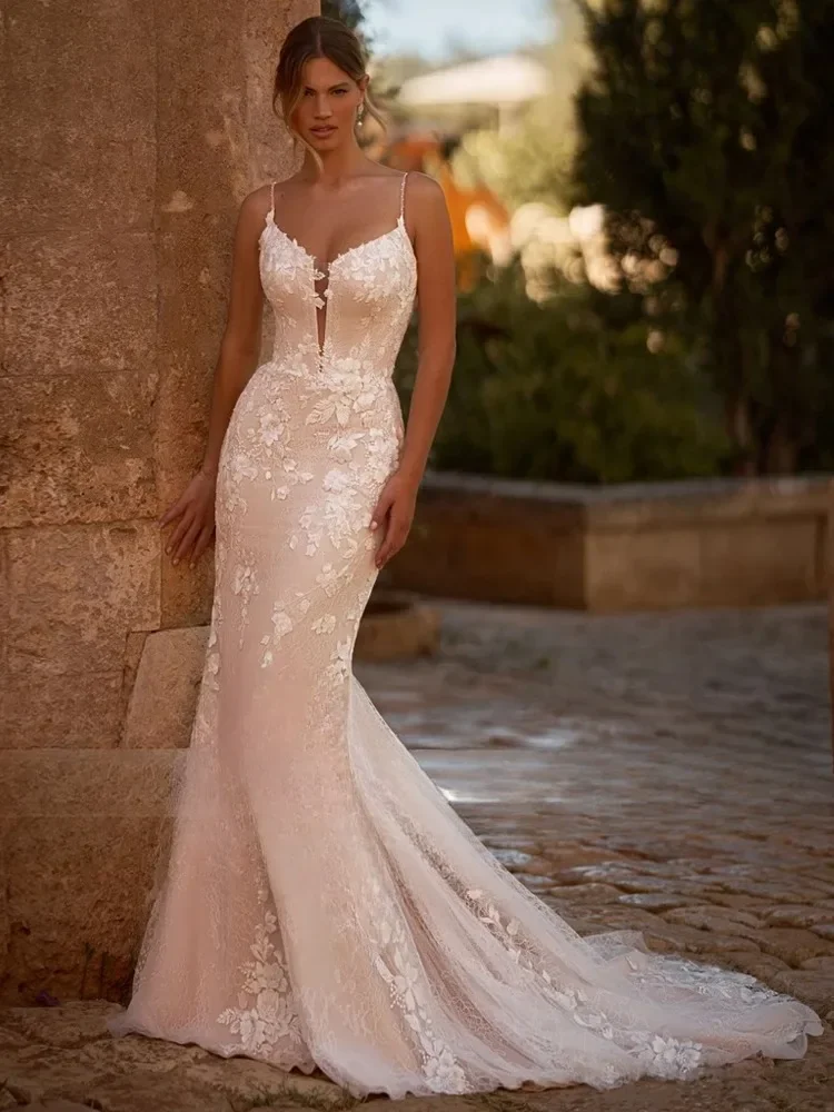 

Роскошное изысканное свадебное платье русалки на бретельках в форме сердца, свадебное платье принцессы со съемным шлейфом и аппликацией по индивидуальному заказу