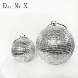 Dai Ni Xi Fashion Shinny Diamond Clutch Bling Ball Handbag and Purse Women Chic Trendy Glass Rhinestone Round Evening Bag