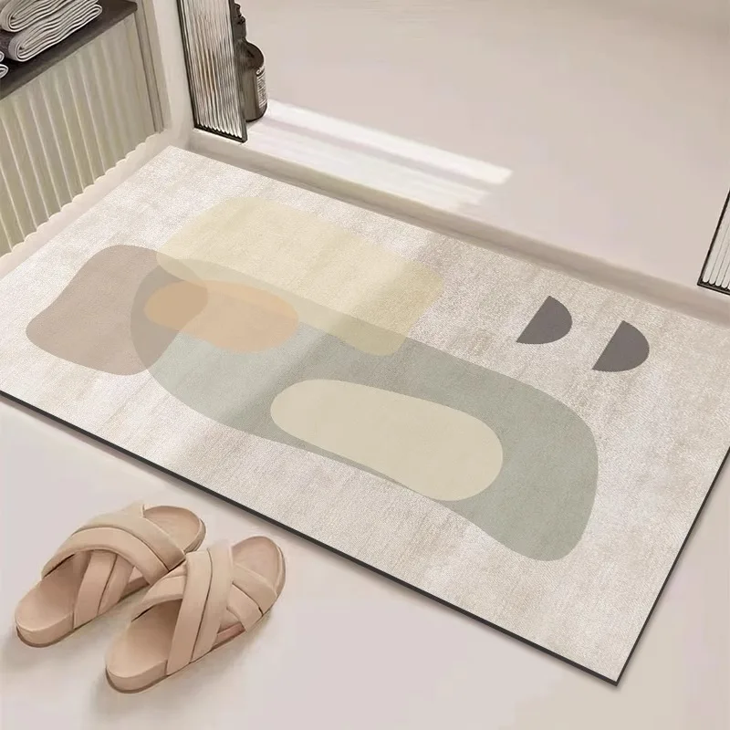 Minimalist Style Light Colored Geometric Rug Diatomaceous Earth Floor MatBathroom Toilet Balcony Water Absorbing Anti Slip Pad