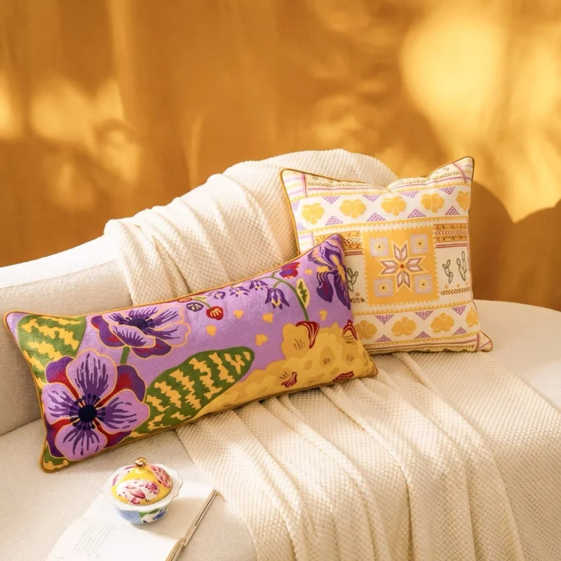 Retro Country Style Pillows Red Yellow Flora Cushion Case Luxury Art Decorative Pillow Cover For Sofa Chair Home Decorations