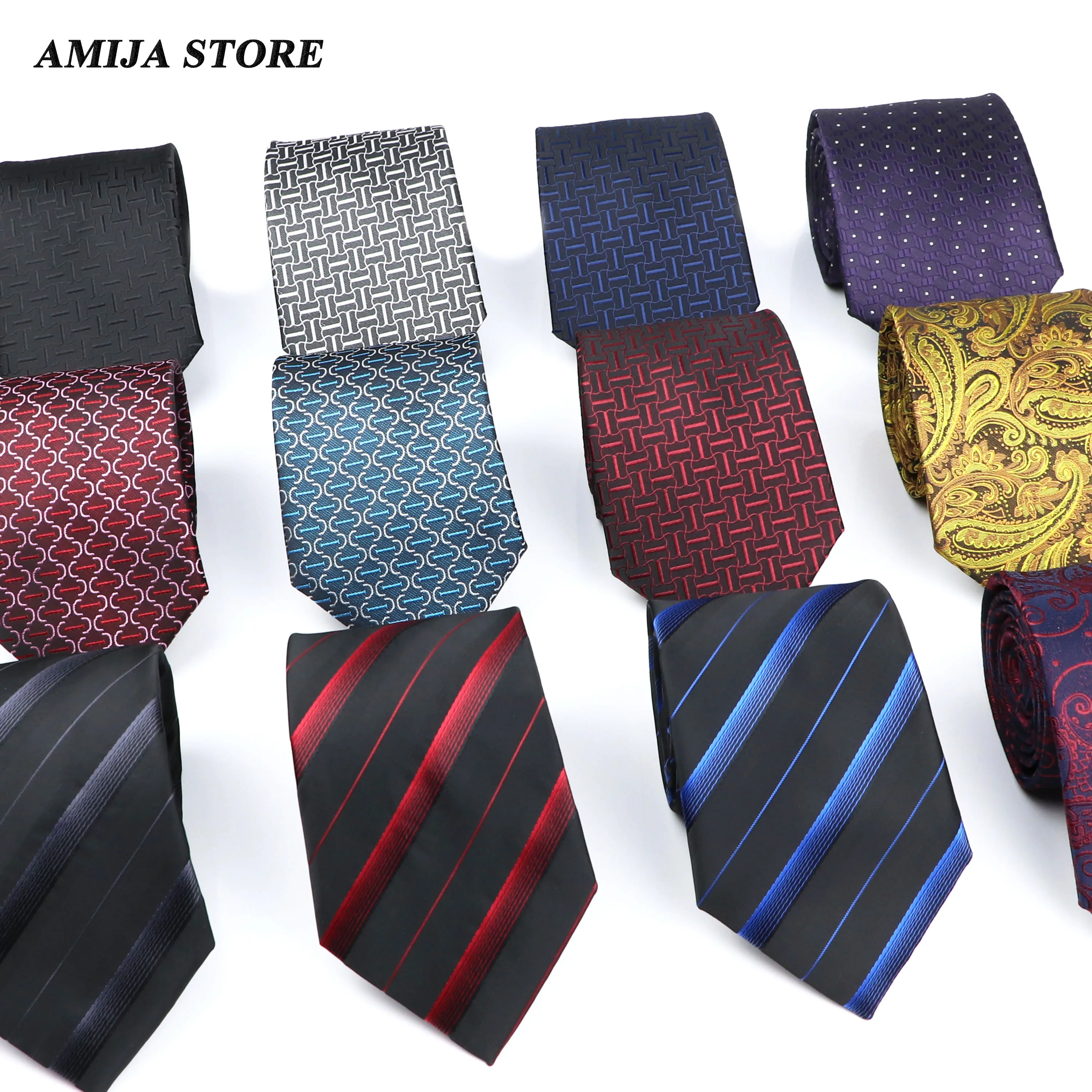 New Fashion Men's Tie 8cm Blue Necktie Red Striped Gravatas For Men Gift Paisley Floral Fit Wedding Office Accessories Slim Wear