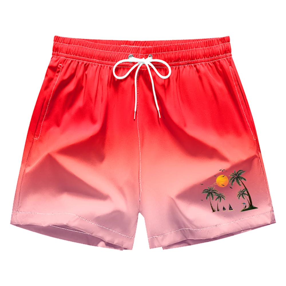 

Мужские пляжные шорты с графическим принтом тропических пальм, градиентным цветом, карманами и шнурком, повседневные шорты для серфинга