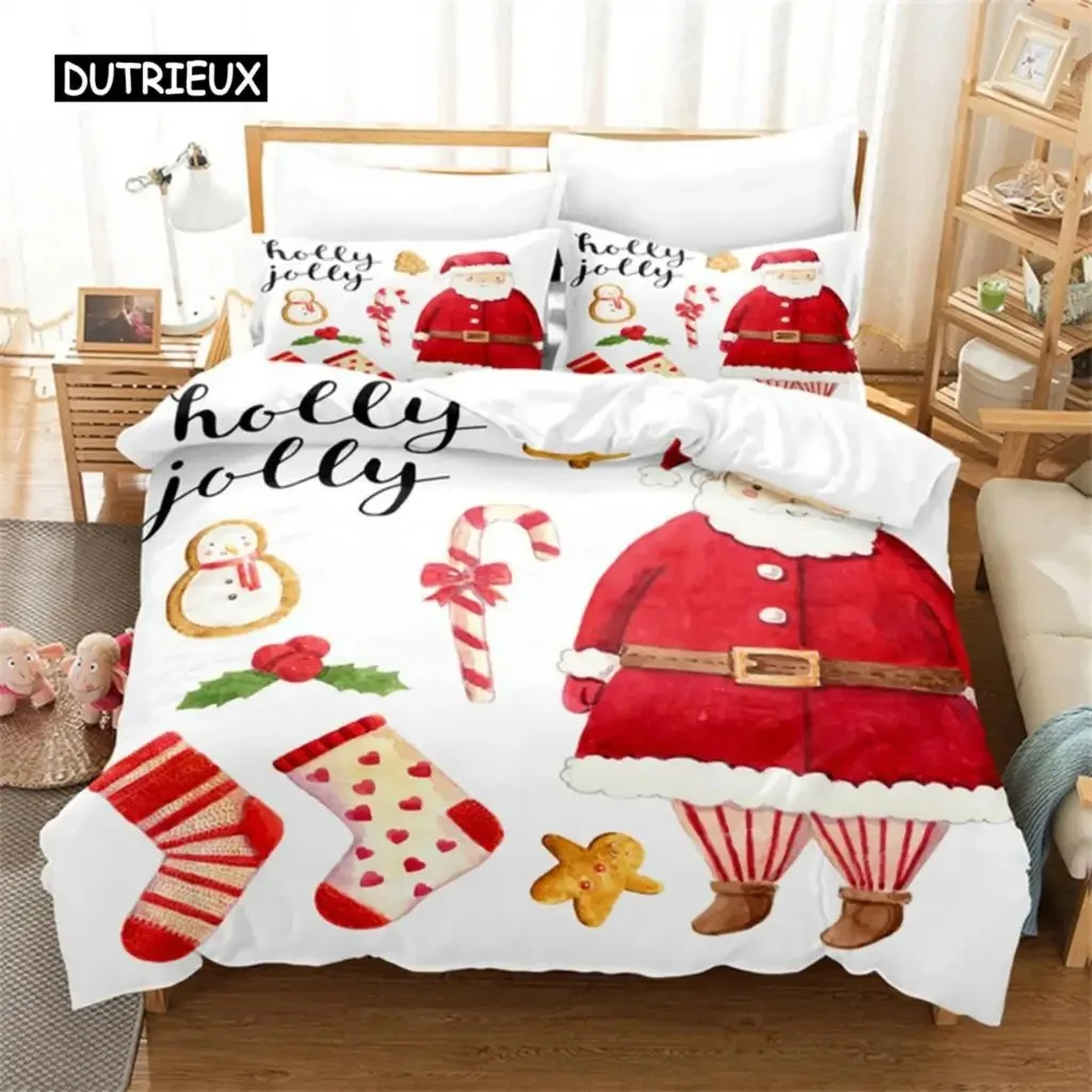 

Santa Claus Duvet Cover Red White Bedding Set Merry Christmas Happy New Year Comforter Set Children Duvet Cover for Decor Gift