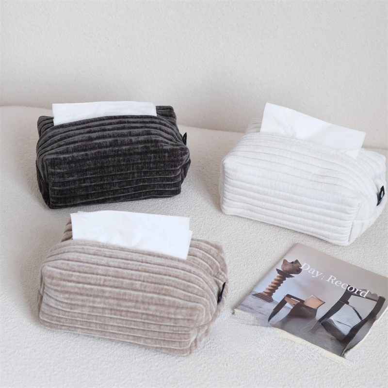 Drop Shipping Modern Simple Velvet Jacquard Tissue Box-like Home and Office Tissue Set Napkin Holder Caja De Pañuelos