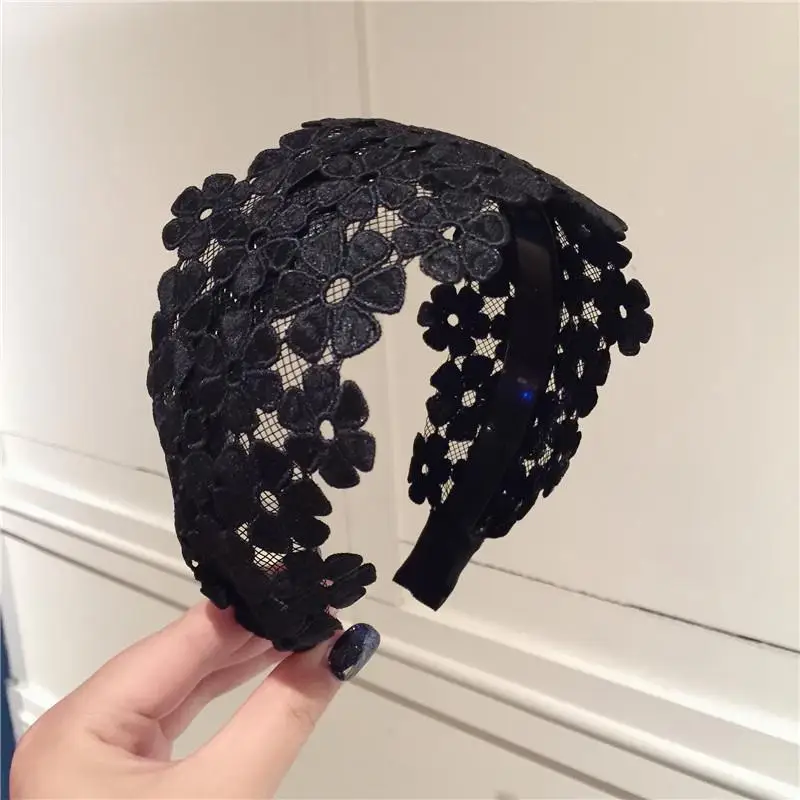

Wide Floral Headband Lace Material Non Slip Design Summer Cool Style Multi Function Daily Use Hair Accessories