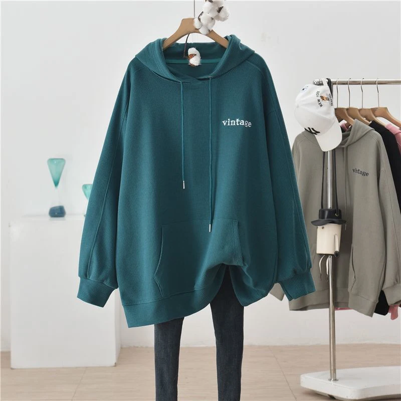 Vintage Letters Embroidery Oversized Female Hooded Sweatshirts Autumn Korean Fashion Harajuku Pullovers Streetwear Hoodies Women