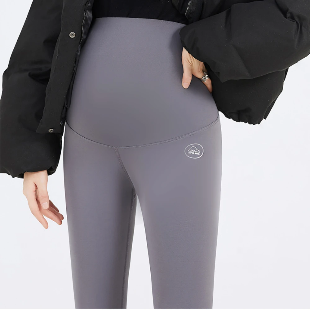 ALTERLeggings Chauds en Peluche pour Femme Enceinte, Pantalon de Grossesse, Soutien de l'Abdomen, Sourire, Neuf Points, Automne et Hiver