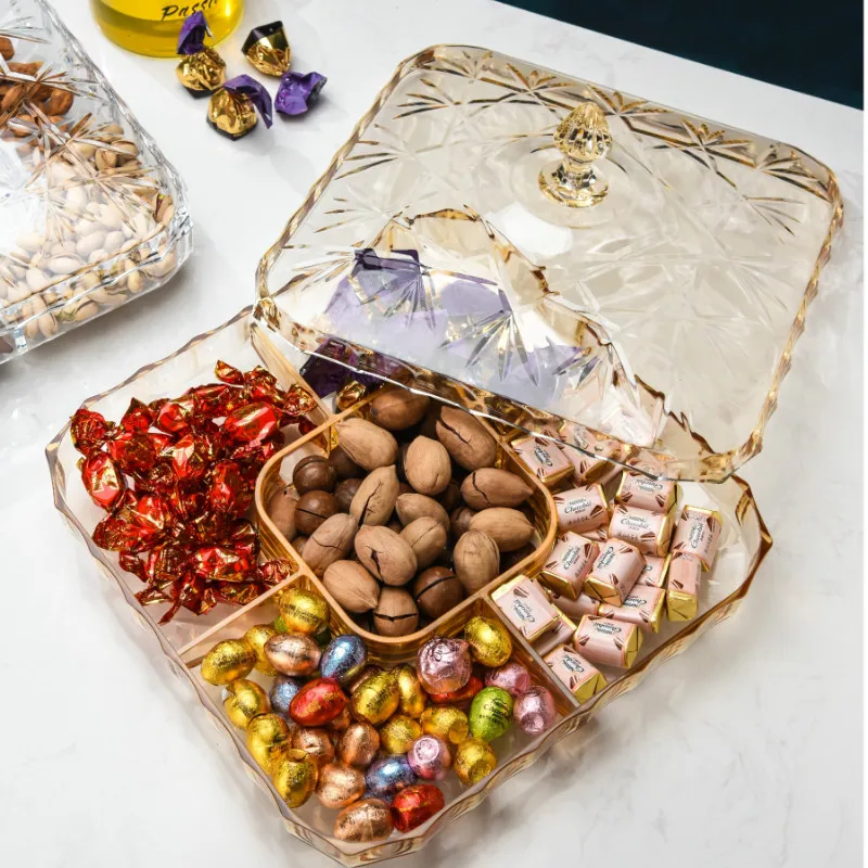 

Compartment Candy Box Food Storage Tray Dried Fruit Snack Plate Transparent Plastic Nut Snacks Container Living Room Decoration