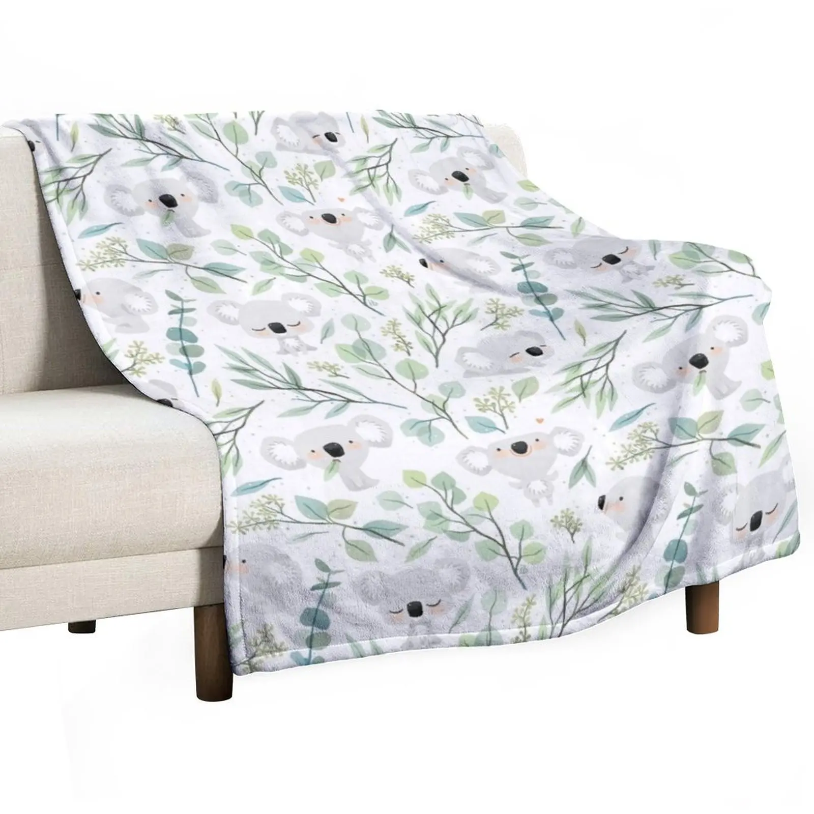 Koala and Eucalyptus Pattern Throw Blanket Fashion Sofas Designers Travel Blankets