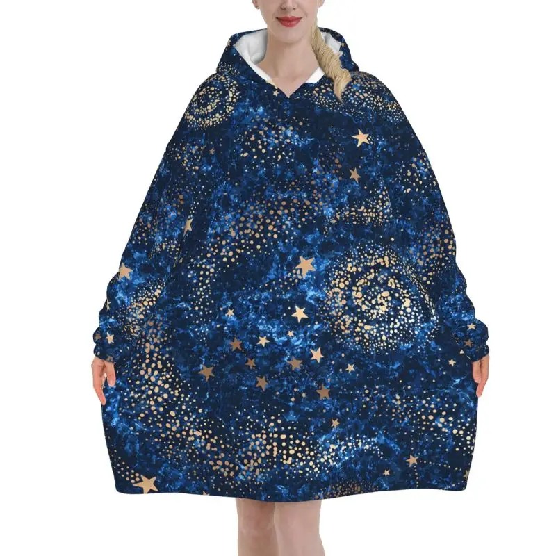 Constelaciones y estrellas de nebulosa dorada, manta de gran tamaño con capucha, sudadera, jersey de lana portátil, mantas de Sherpa de lana cálidas