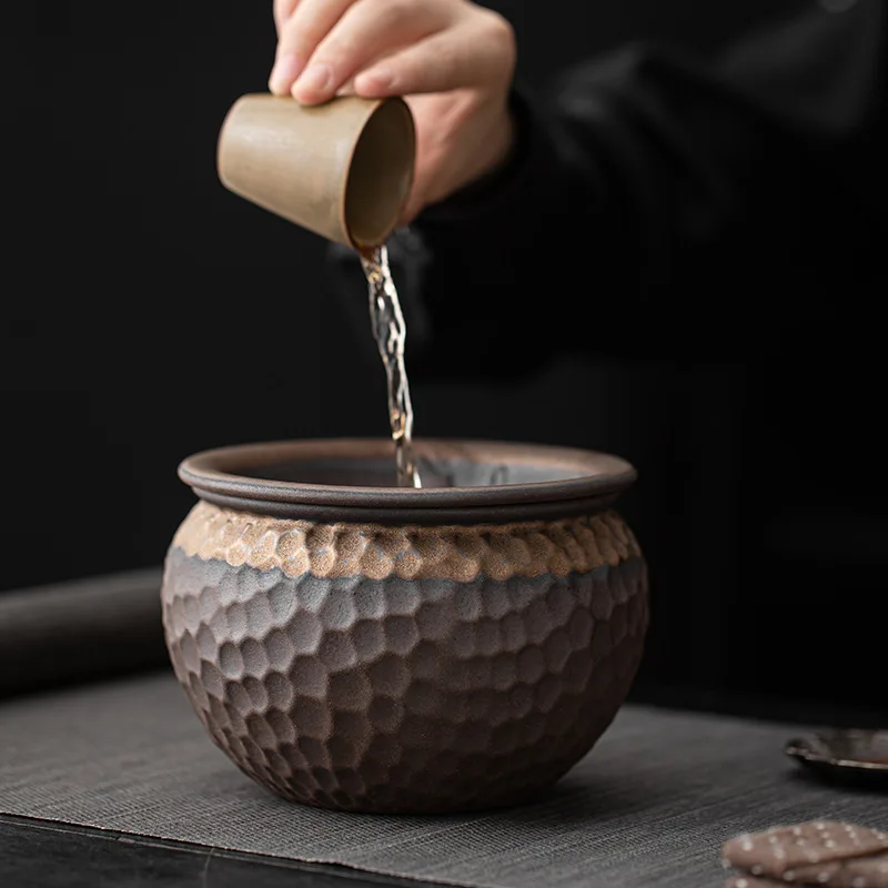 Lotus Seedpod Jianshui Japanese Style Gilding Iron Glaze Hammer Pattern Waste Tea Bucket Tea Ceremony Utensils Tea Wash Bowl