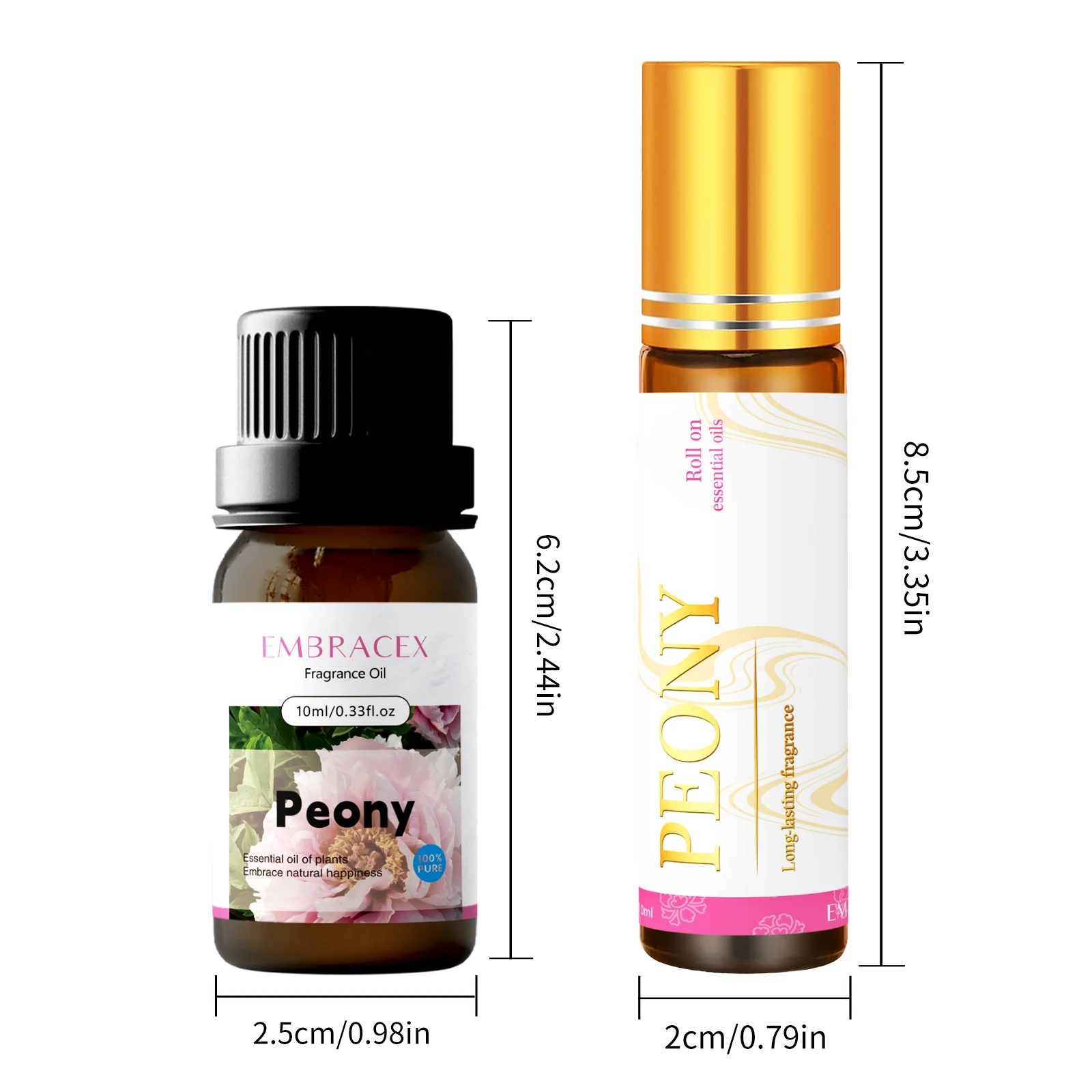 2 Buah/1 Buah 10Ml Minyak Esensial Peony Rol Minyak Tubuh untuk Relaksasi Aroma Bunga Elegan untuk Penyebar, Parfum Mandi Hadiah Wanita