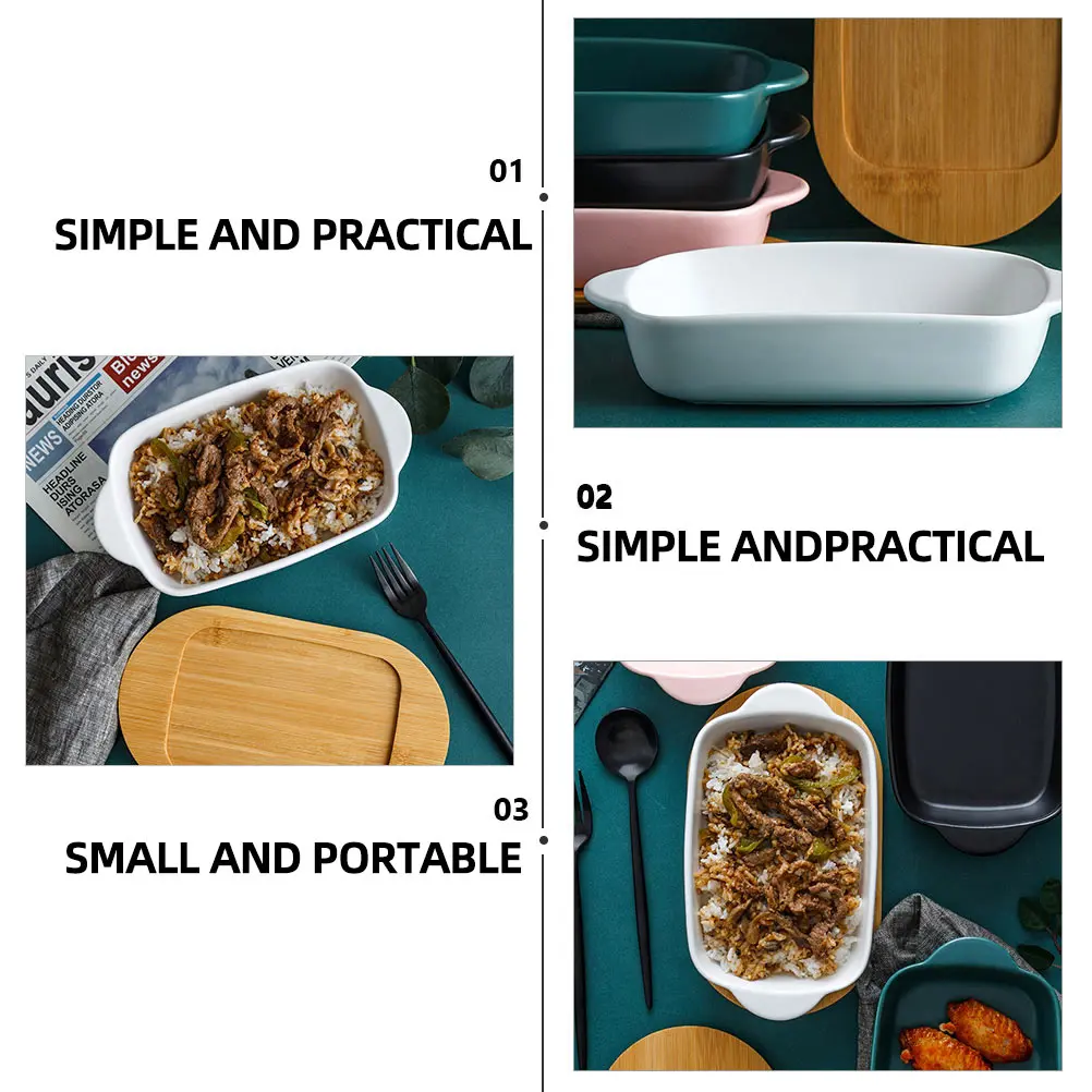 

Ceramic Baking Tray High Temp Resistant Snack Plate Fruit Vegetable Storage Home Kitchen Accessory Wooden