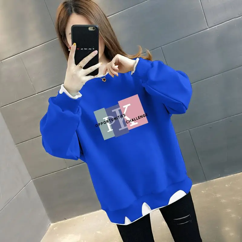 Fashion Loose Printed Hole Fake Two Pieces Sweatshirts Female Clothing 2023 Autumn Winter Casual Pullovers Irregular Sweatshirts