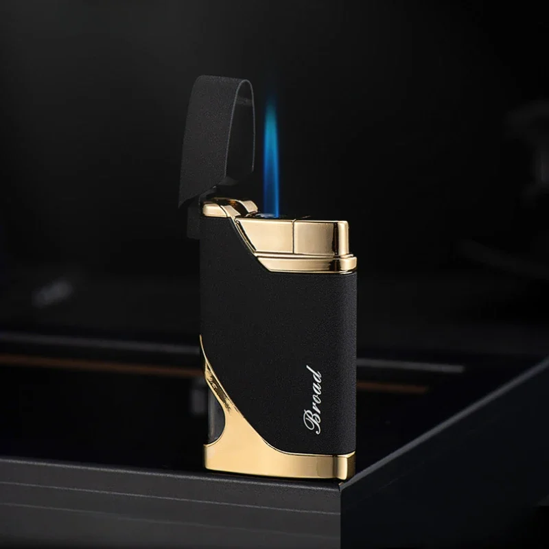 ولاعة غاز البيوتان المعدنية المقاومة للرياح مع نافذة غاز شفافة، قابلة لإعادة الملء، شعلة توربو للسيجار، تصميم شخصي لهب أحمر