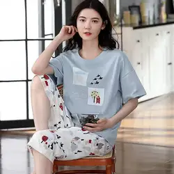 Summer New Girls Short-Sleeved 7 Pants Set Korean Version of the Thin Section of the United States Girls Casual Printing Pajamas
