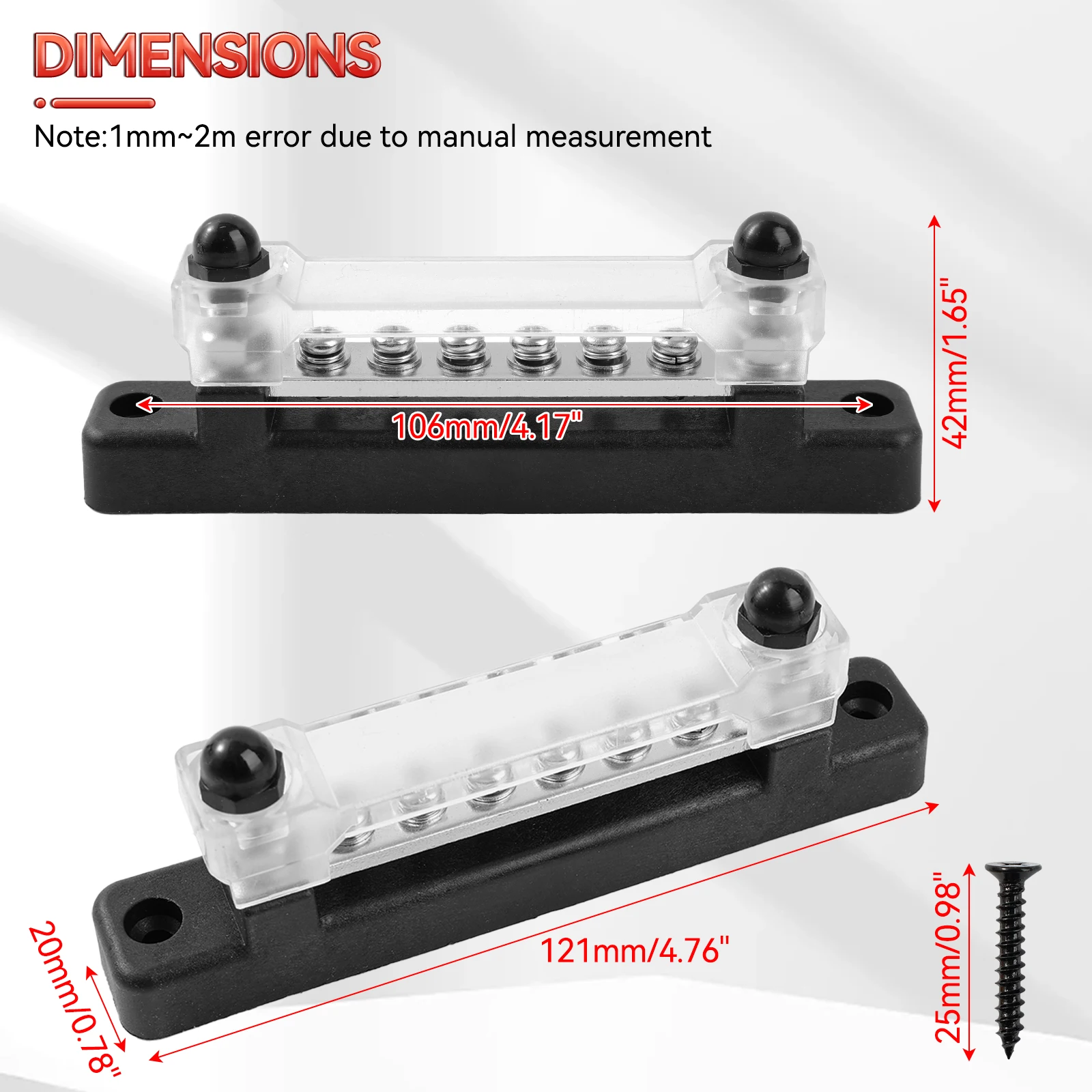 For Truck Boat Car Camper RV Marine M6 12V Bus Bar 2x 1/4 inch Power Distribution Block 150A Electrical Terminal Block Buss Bar