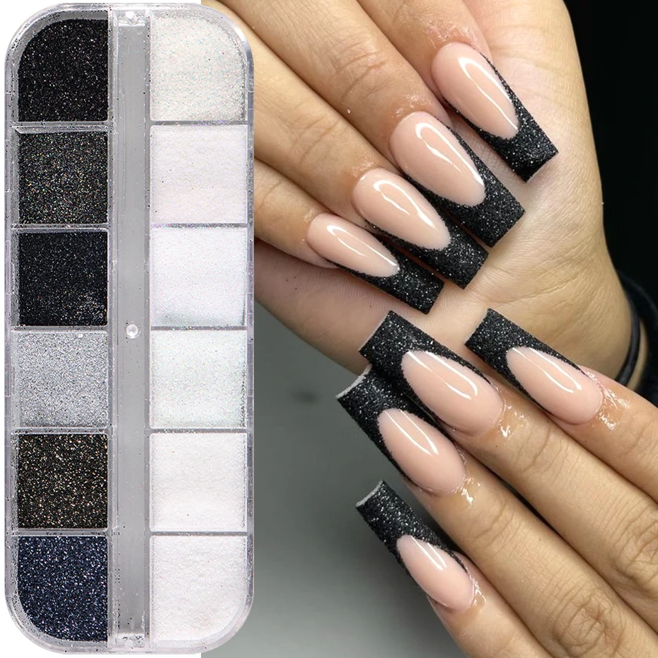 블랙 골든 브라운 네일 아트 글리터 파우더 무지개 빛깔의 화이트 파인 크롬 플레이크 더스트 가을 겨울 스파클 네일 장식 액세서리