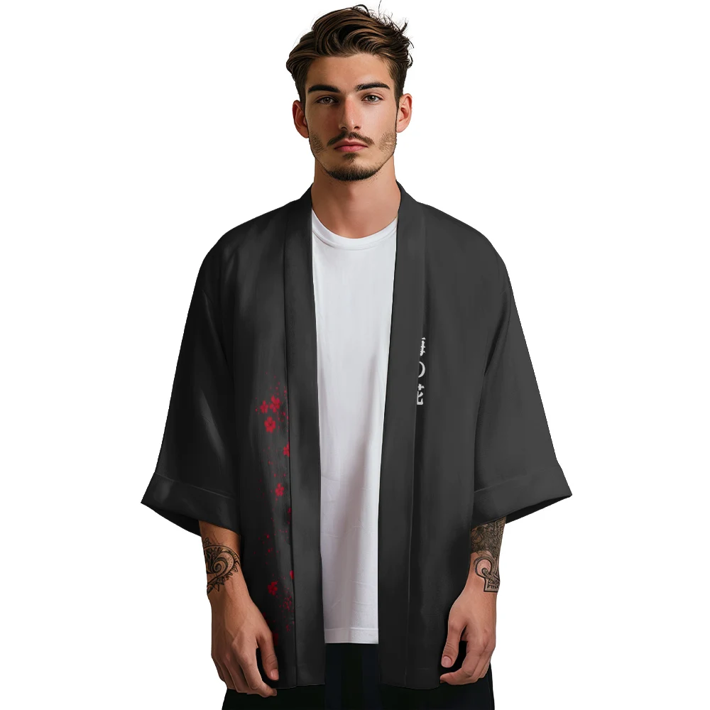 Summer Kimono Men Hawaiian Shirt Beach Cardigan Sakura Pattern Kimono Streetwear Women Yukata Japanese Clothes Bathrobes Haori