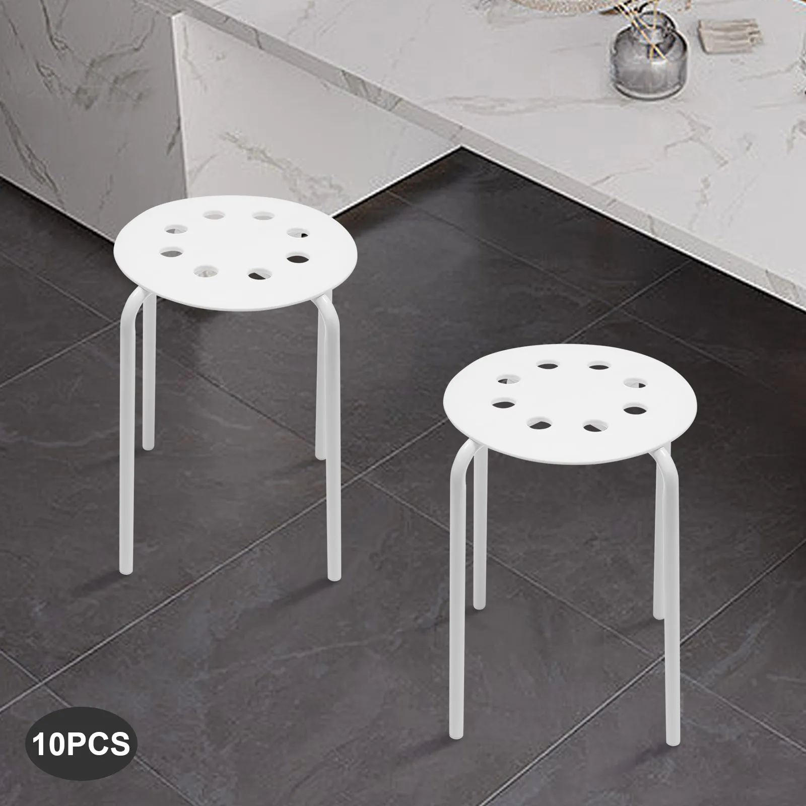 

17 Inch 10 Pcs Stacking Stools Set with Metal Frame Portable Backless Classroom Stackable Plastic Stools