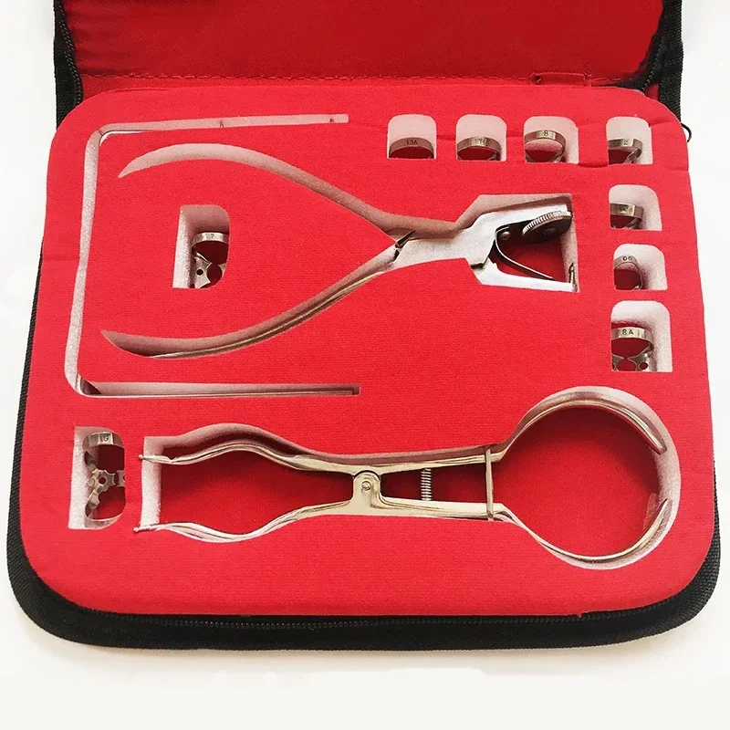 1 Set Dentistry Dam Hole Puncher Set With Leather Bag Pliers For Dentist Perforator Rubber Orthodontic Dental Tools Dam Clip