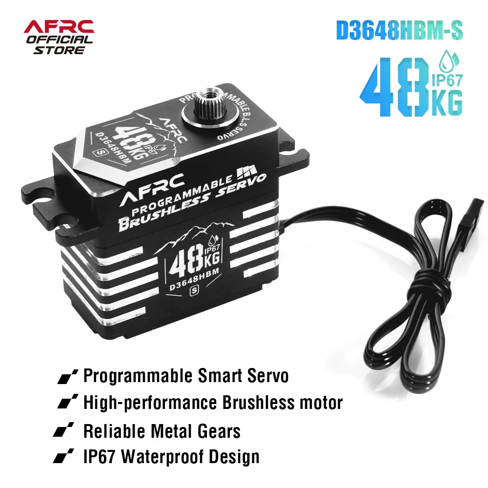 Alto torque AFRC-D3648HBM-S ﻿ 48kg ip67 servo sem escova programável à prova d'água para traxxas 1/5, 1/8, 1/10 rc carro barco robô etc.