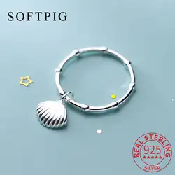 SOFTPIG Real 925 Sterling Silver minimalista Shell Ring per le donne di moda Party Cute Fine Jewelry accessori regalo di compleanno