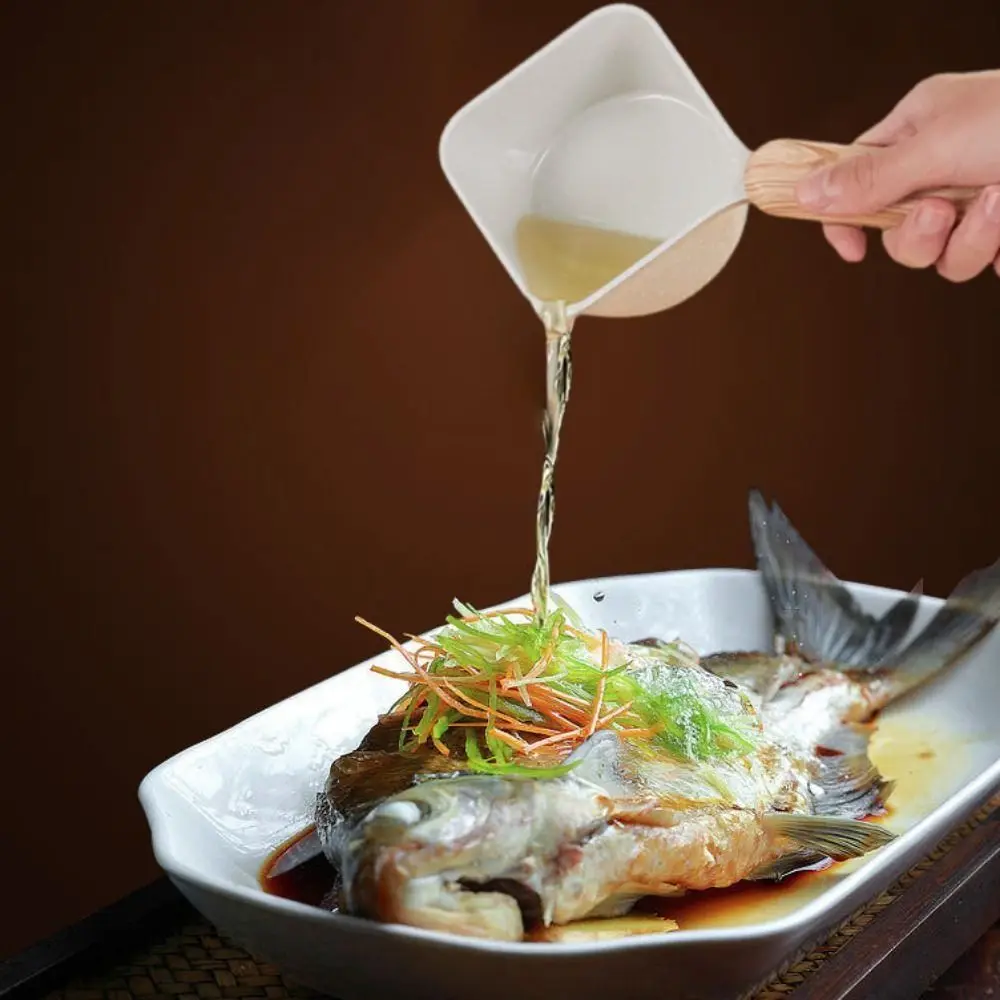 

Practical Non-stick Pouring Oil Pan Wood Handle V Shaped Diversion Sauce Pan Mini Square Butter Heating Pot Porridge