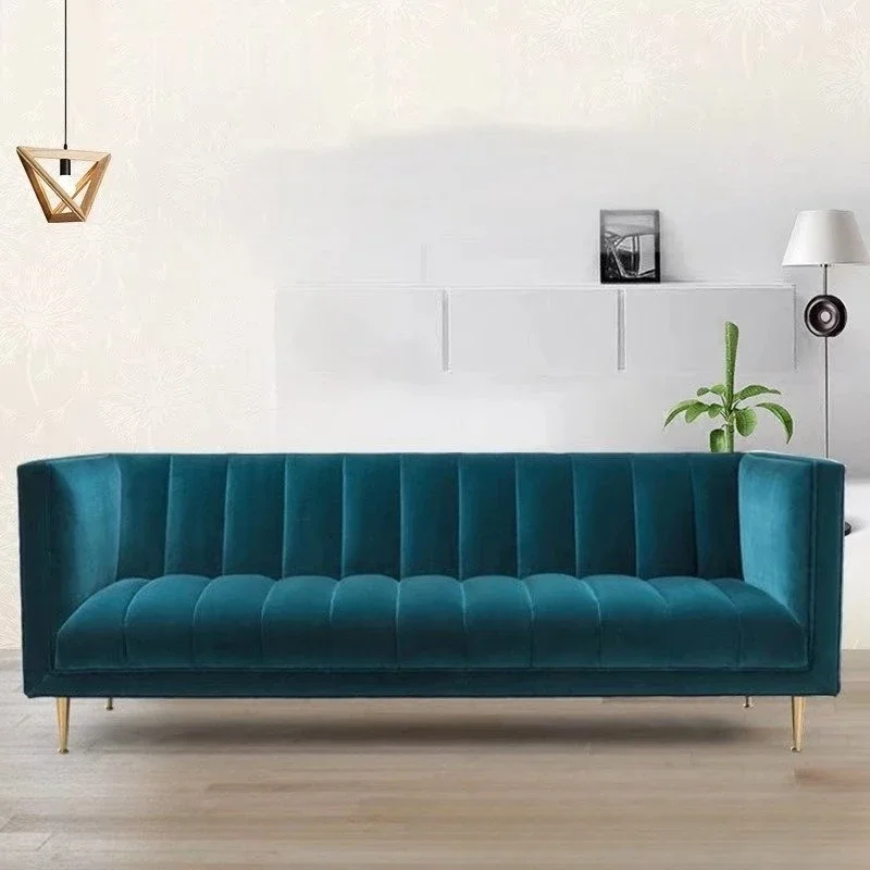 أريكة قماش أمريكية مكونة من ثلاثة أشخاص، أثاث غرفة نموذجية، شقة فندقية، أريكة مزدوجة عصرية من الفولاذ المقاوم للصدأ #6