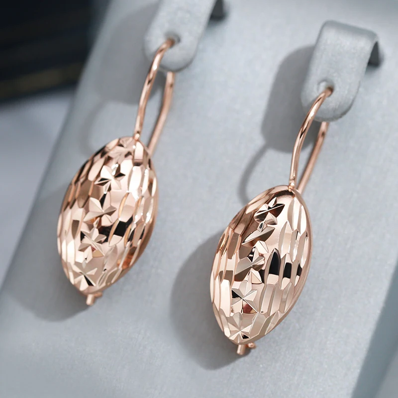 Wbmqda Rhombus Faceted Hanging Earrings For Women 585 Rose Gold Color Simple Fashion Hook Lock Jewelry Accessories