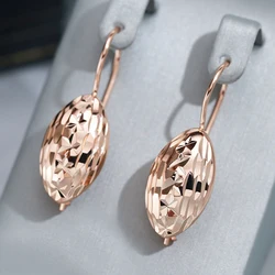 Wbmqda Rhombus Faceted Hanging Earrings For Women 585 Rose Gold Color Simple Fashion Hook Lock Jewelry Accessories