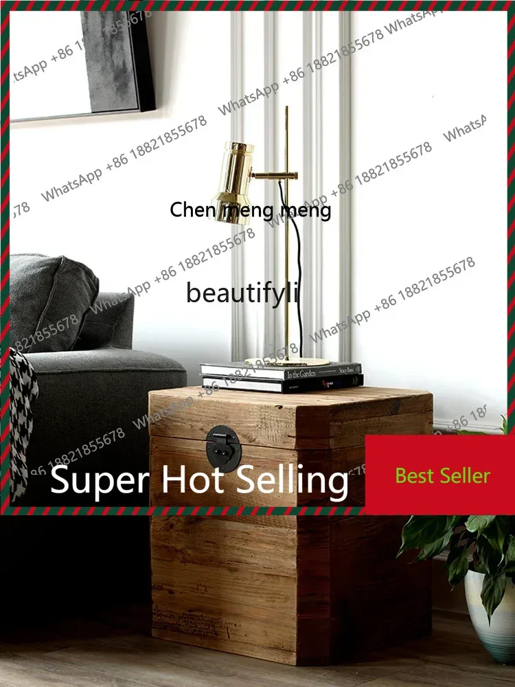 Wooden box edge sofa coffee table storage function wabi sandy wind pure solid wood storage box