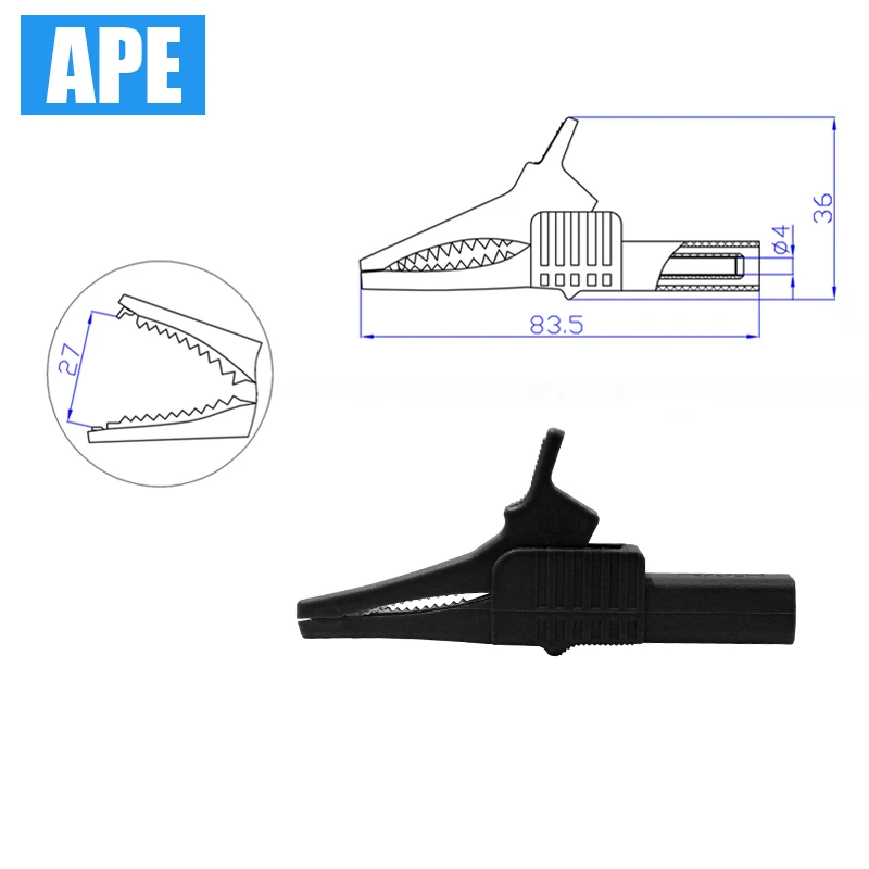 2pcs 32A 1000V Crocodile Alligator Folders Safety Test Clips For 4MM Shrouded Banana Plug