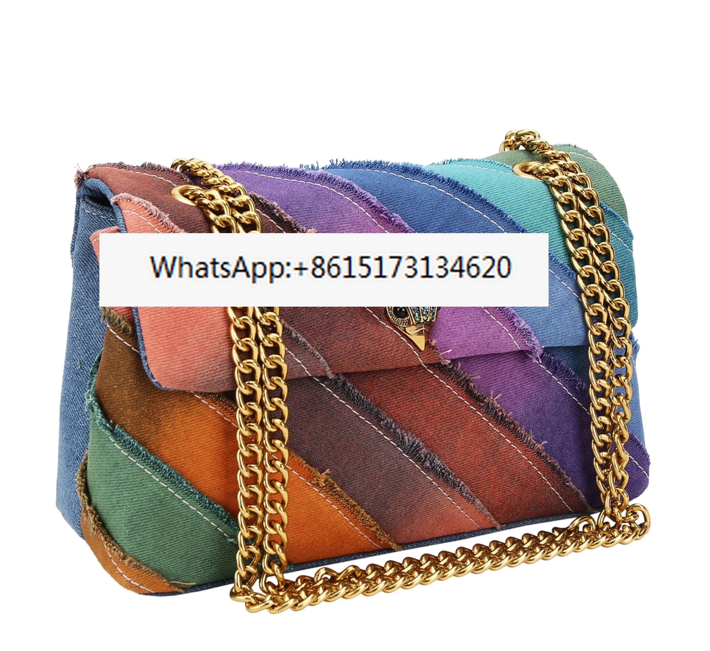 

Women Handbag Wash Denim In Weave Print Purse Jointing Cross Body Bag Patchwork Jean Lady Bag