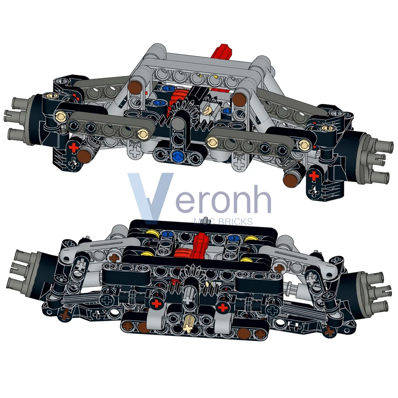 Compact Front Axle with Differential Steering Suspension Building Blocks Suitable for All-Wheel Drive MOC Technical Car Bricks