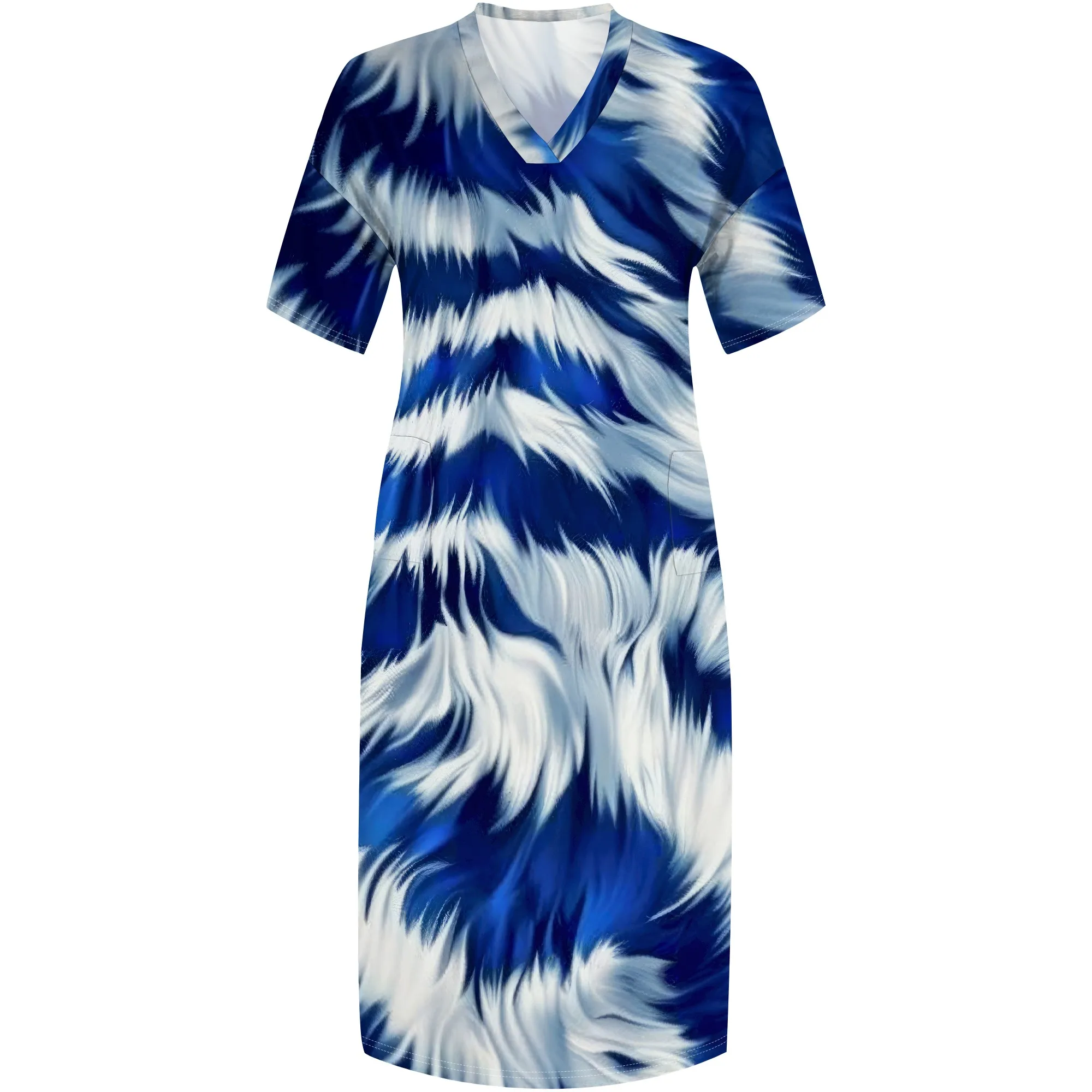 여성을위한 Nupusa 모피 프린트 드레스 플러스 사이즈 여름 캐주얼 V 넥 짧은 소매 맥시 드레스