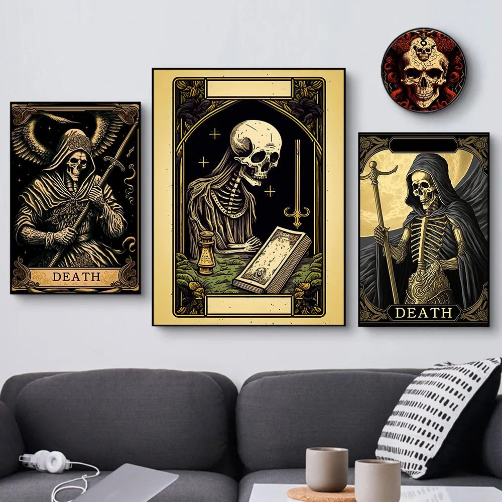 مجرّد الجماجم المعالج الملصقات والمطبوعات ، بطاقة الموت التارو ، قماش اللوحة ، جدار الفن صور لغرفة ، ديكور المنزل هدية #3