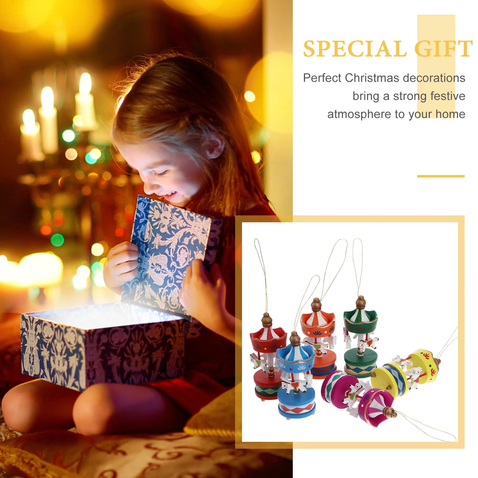 

6 pcs Merry-Go-Round Ornaments Christmas Pendant Rotating Horse Decorations Home Decor Holiday Party Supplies Tree Adornments