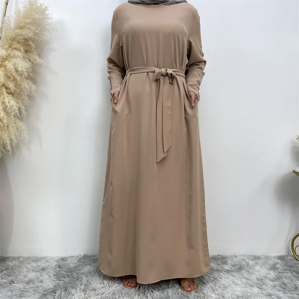 عباية إسلامية موضة جديدة فستان ساخن تركيا العربية دبي رداء بلون سادة مع جيوب فستان نسائي طويل 30