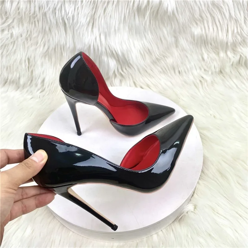 2024 New Lacquer Leather High Heels, Shallow Mouth, Pointed Head, Thin Heel, Side Air, High Grade Sexy Fashion Single Shoes