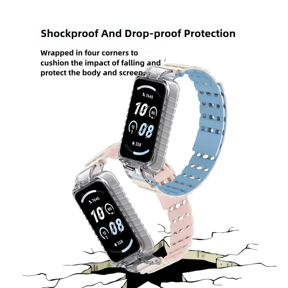 Schnellverschluss-Magnetarmband + Schutzhülle für Honor Band 9, atmungsaktive Luftlöcher, waschbares Silikon-Sportarmband für Männer und Frauen