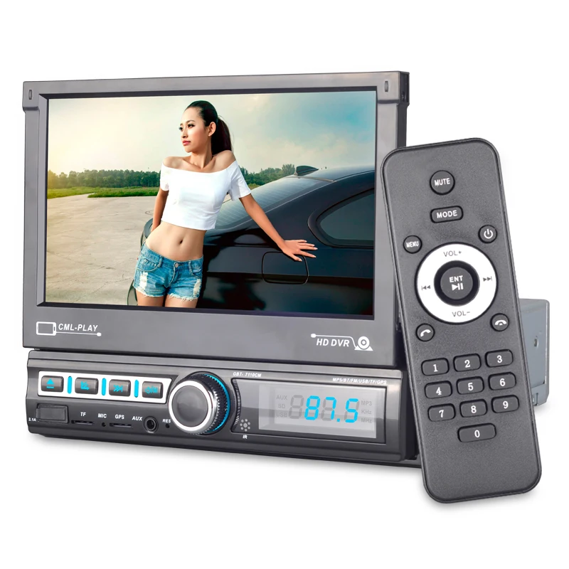 نظام ملاحة GPS للسيارة عالي الدقة 7110GM مقاس 7 بوصات مع شاشة كهربائية قابلة للسحب، وBluetooth بدون استخدام اليدين، ووصلة ربط متنقلة، ورؤية خلفية وUSB