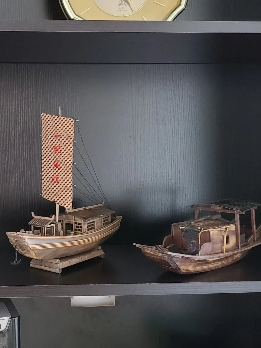 Smooth sailing, sailboat model decorations, wooden boats, small canopies, fishing boats, Chinese vintage boat decorations, float