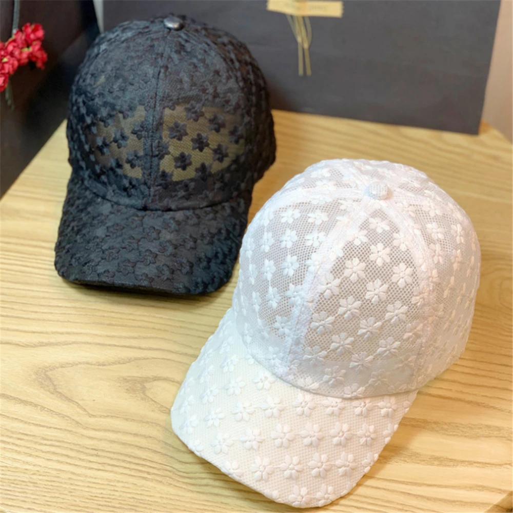 Lace Hat Flower Thin Baseball Cap Women Summer Sunscreen Sun Hollow Hat  Breathable Sweet Casual Baseball Cap for Female