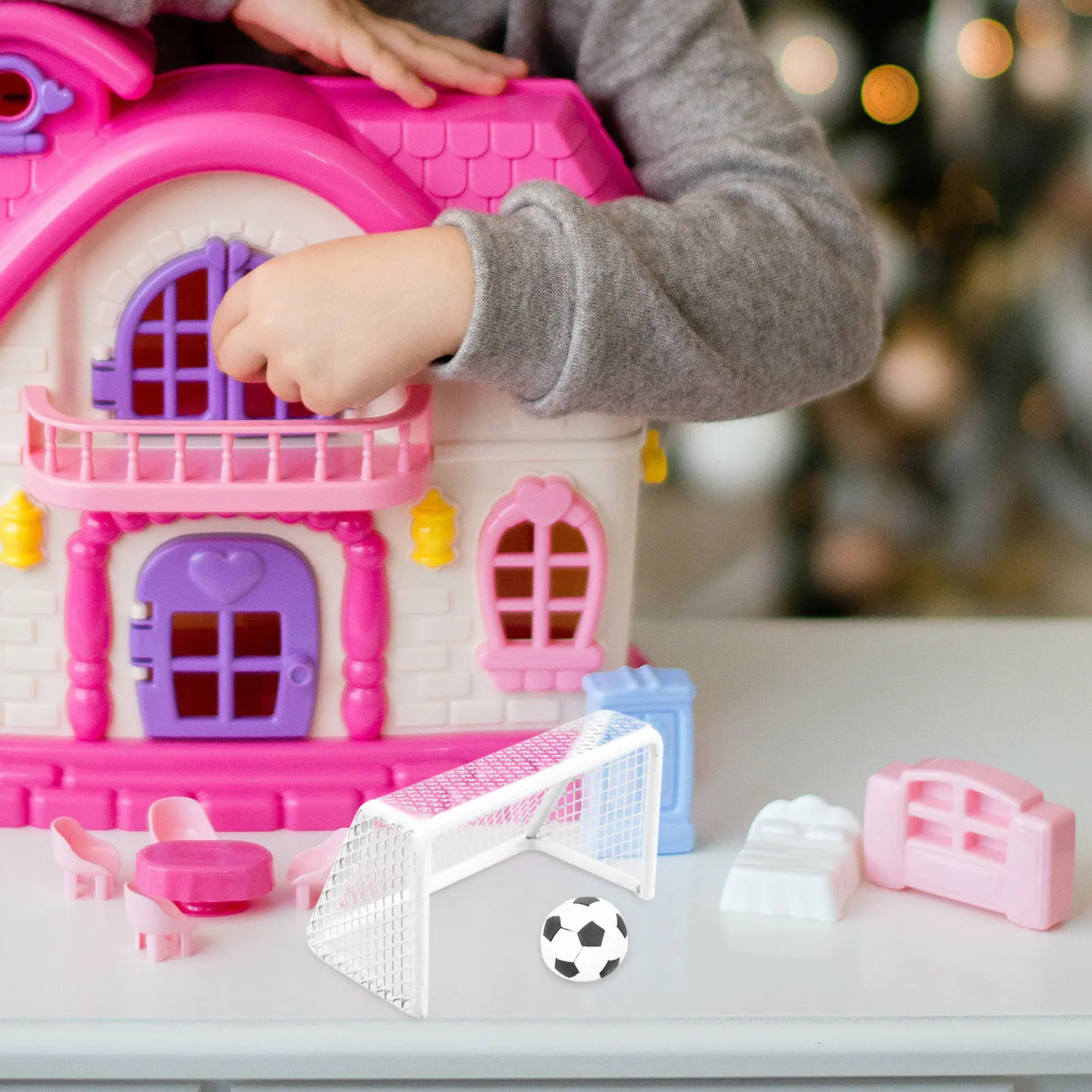 

1Set Mini Soccer Goal for Dollhouse Small Football Net Set Indoor Mini Soccer Goals for Kids Football Play Goal Net