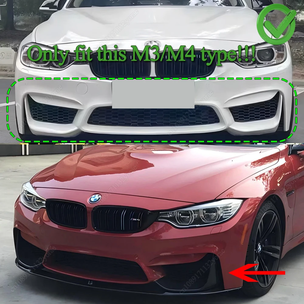BMW 3 시리즈 F30 2012-2018 M3 M4 스타일 자동차 앞 범퍼 립 스포일러 스플리터 디퓨저 ABS 글로스 블랙 바디 키트 튜닝 용 4PCS 썸네일 2