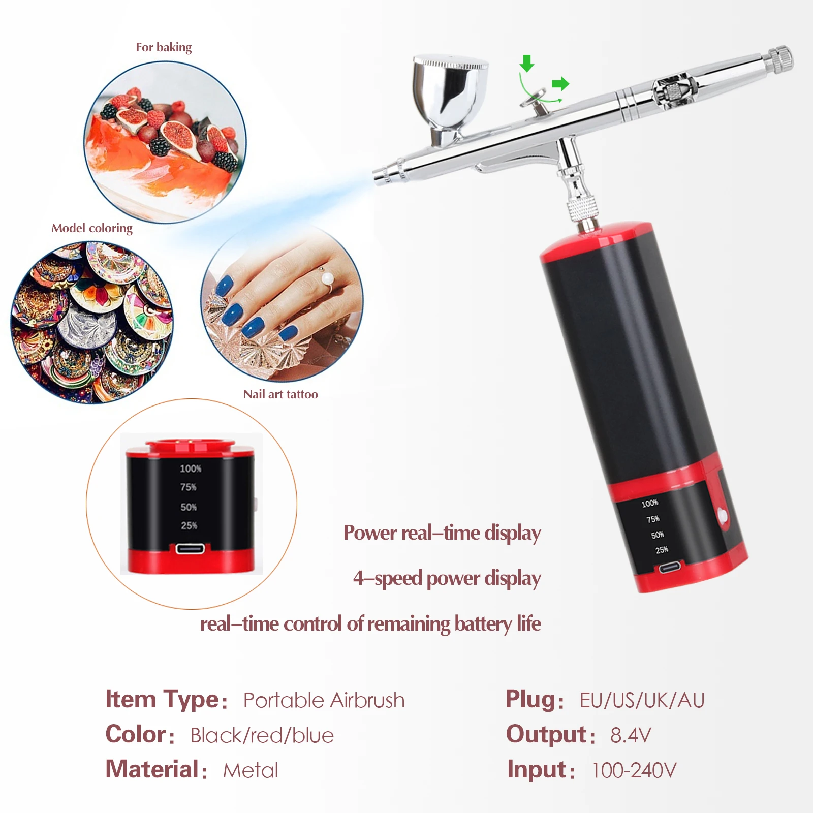 Cordless airbrush kit  replaceable battery  portable  mini air brush compressor for barber,nail,cake,miniature,model,leather art