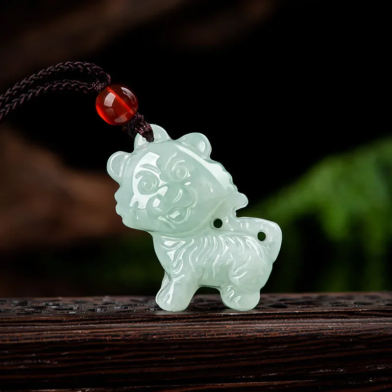 Burmese Jade Tiger Pendant Jadeite Pendants Stone Emerald Charms Real Accessories Natural Men Necklace Jewelry Green Talismans