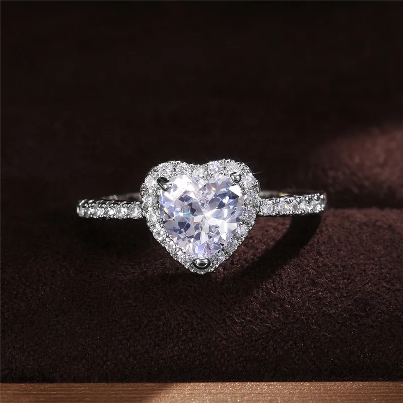 925 Sterling Silver Heart Ring for Women Exquisite Fashion Inlaid White Zircon Stones Wedding Ring Engagement Jewelry