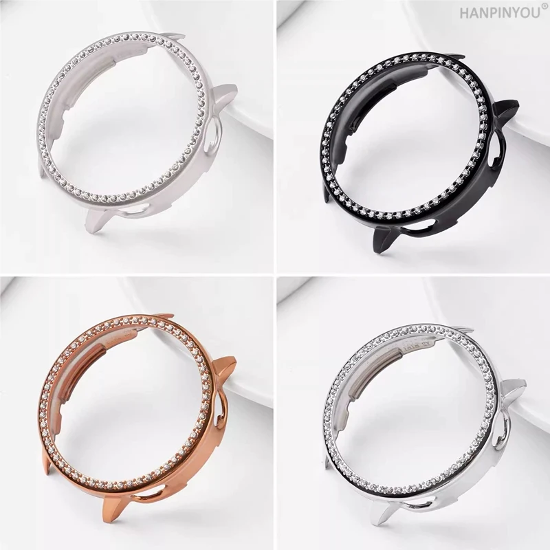 For Xiaomi Watch S5 5 Bling Rhinestone Protective Case Hollow Frame Half Cover Shockproof Anti-Collision PC Bumper Shell
